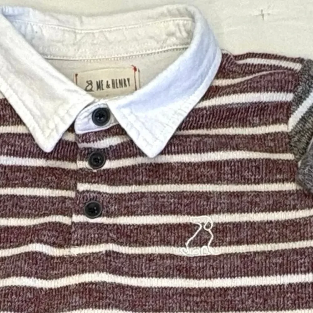 Me & Henry Striped Rugby Shirt Sweater Boy's 4/5 | Maroon, Gray